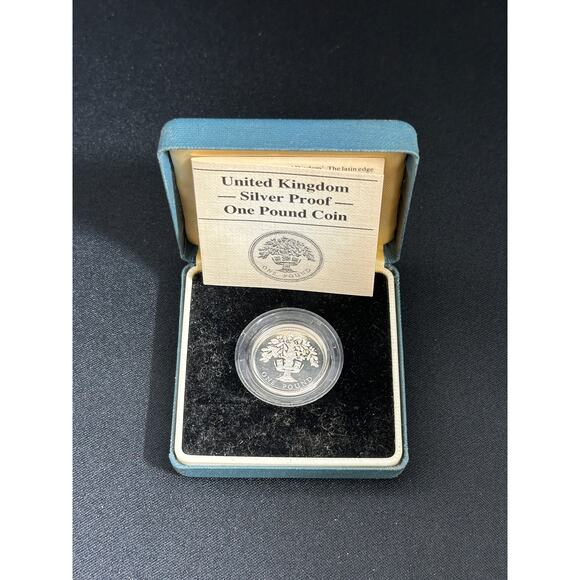 1986 Great Britain Silver PiedFort Proof 1 Pound  .925 Mint Box - Picture 1 of 5